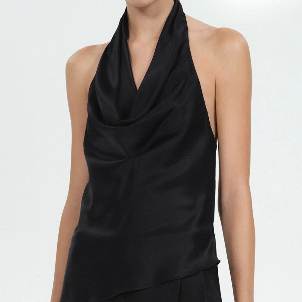 MANGO Luc Draped Satin Halter Top | Size L NWT-ish